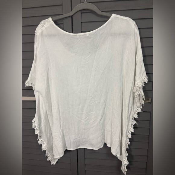 HALO White Boho Lace Gauze Top Size L Crochet Trim Festival Beach Blouse - Picture 2 of 15